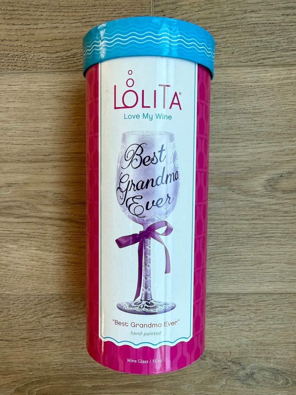 Lolita Best Grandma Ever Hand Painted Wine Glass Collectible Frosted 15 oz w Box